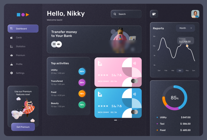 Finance Dashboard - Dark mode web design trends