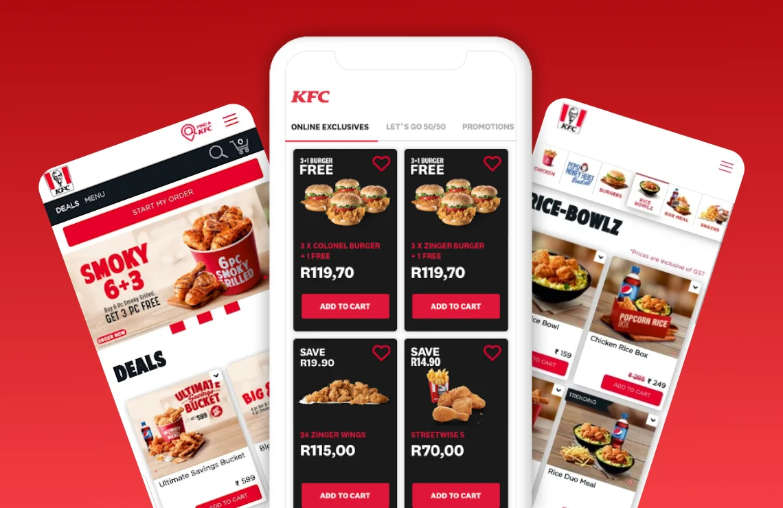 KFC app menu navigation