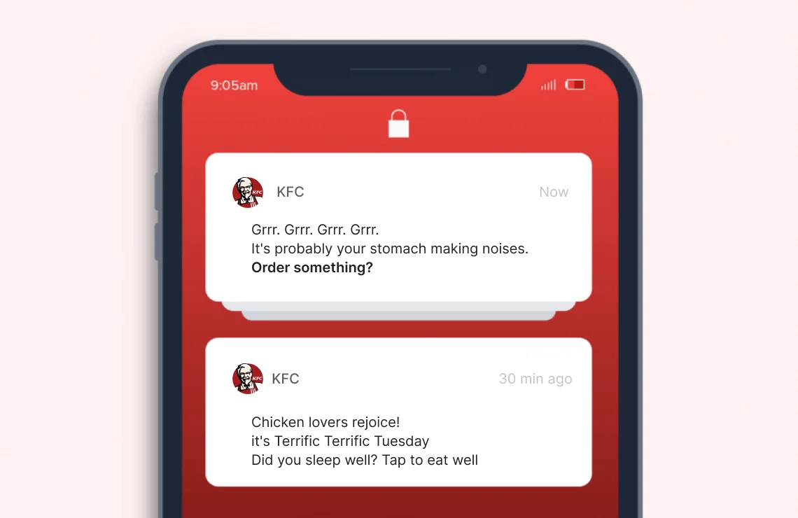 KFC app push notifications