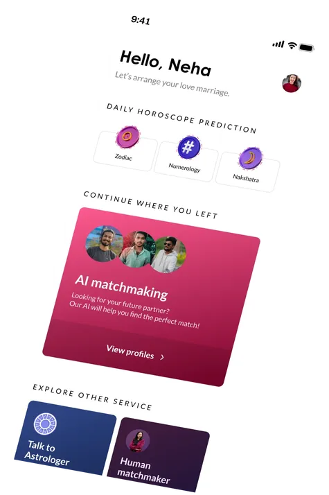 Betterhalf Daily Horoscope and AI Matchmaking Mobile Screen View