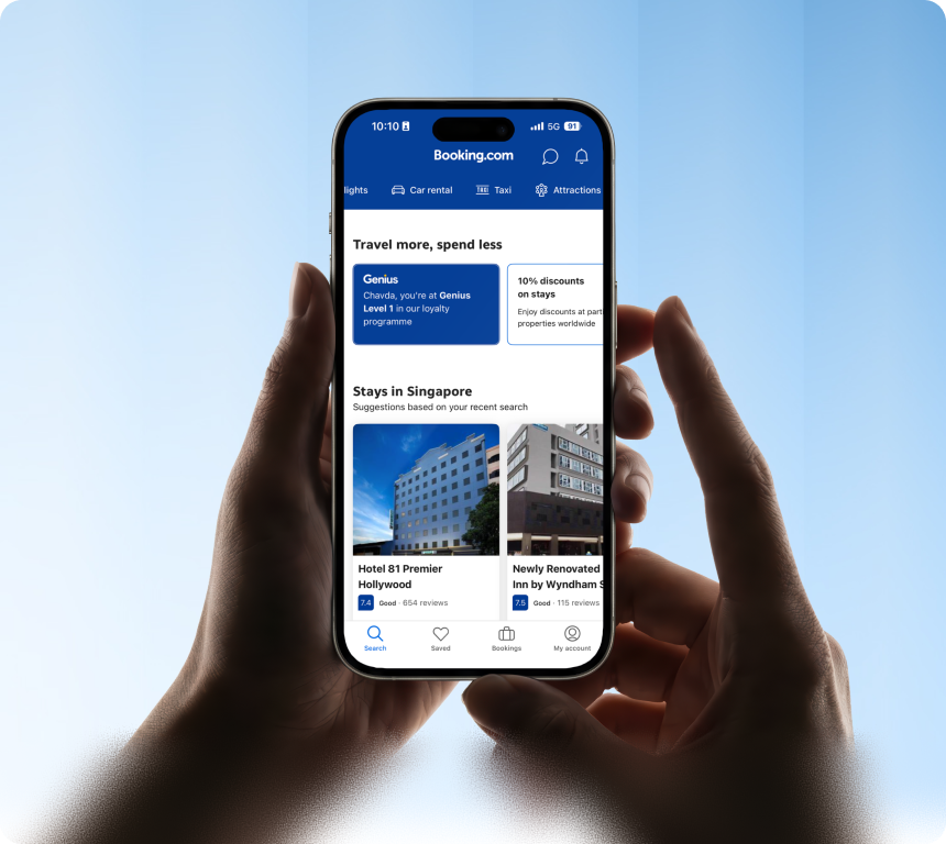 Booking.com Smartphone App Real-Time Results Mockup