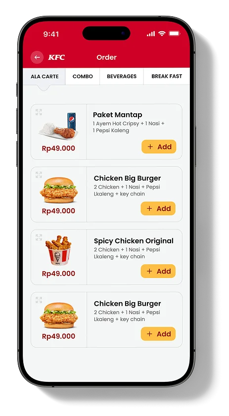 KFC Mobile App Order Screen