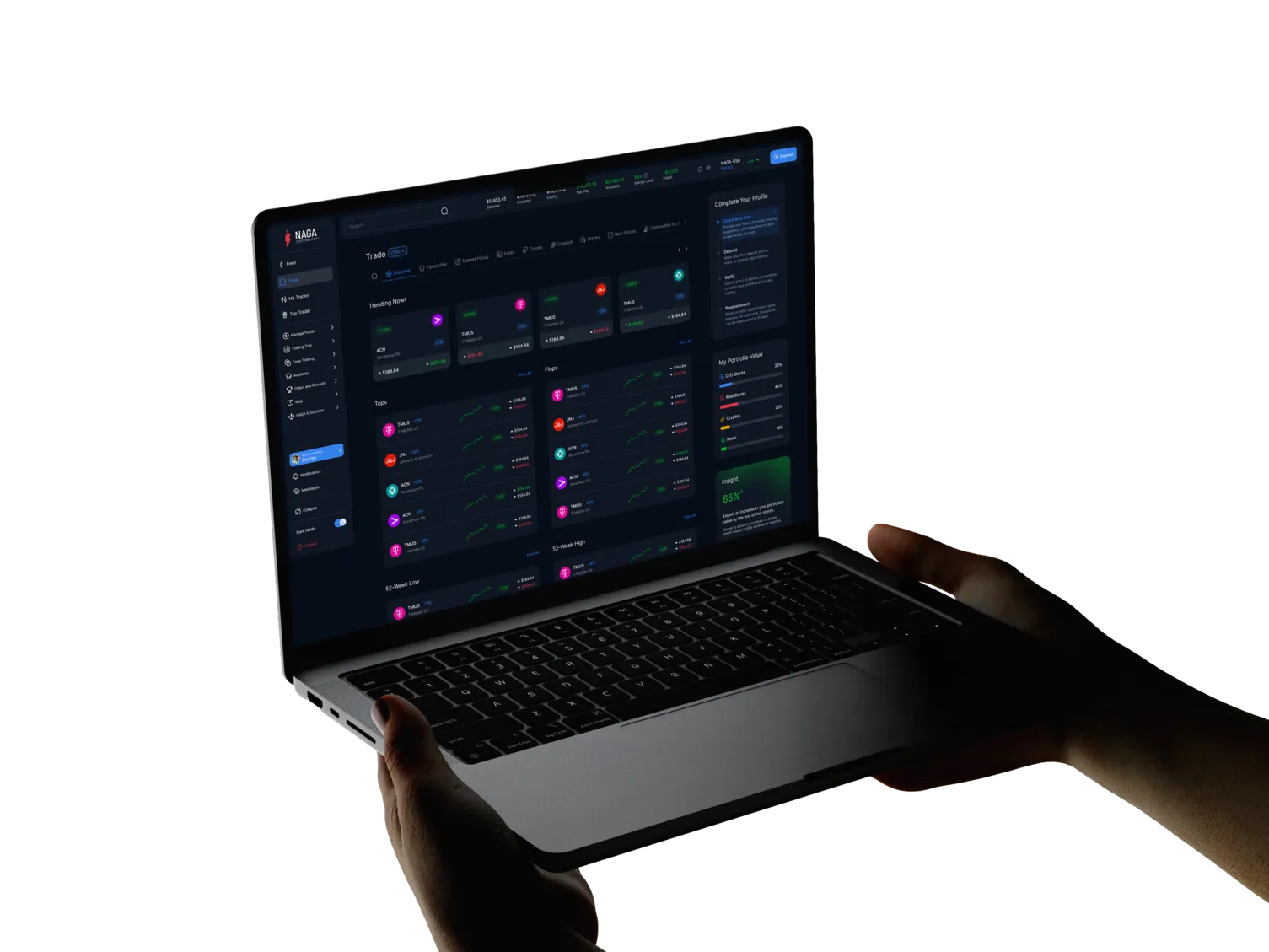 NAGA Multi-Asset Social Trading Platform Interface Displayed on Desktop Laptop Screen