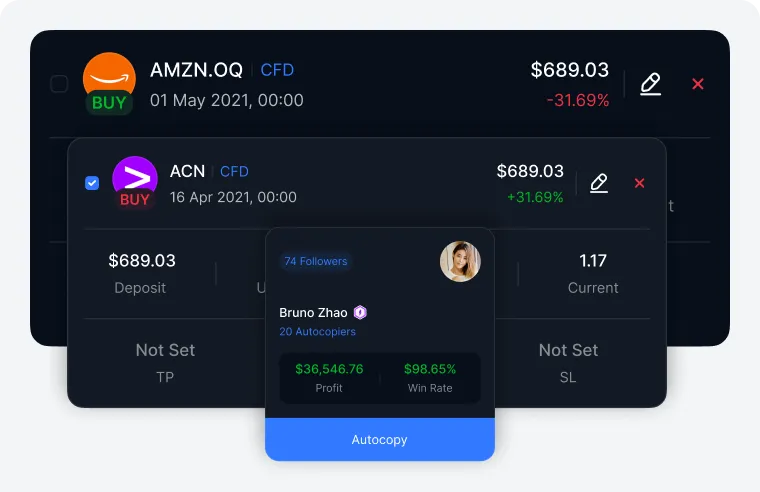 NAGA Social Trading Feed Leaderboards and Autocopy Feature Evolution UI Design