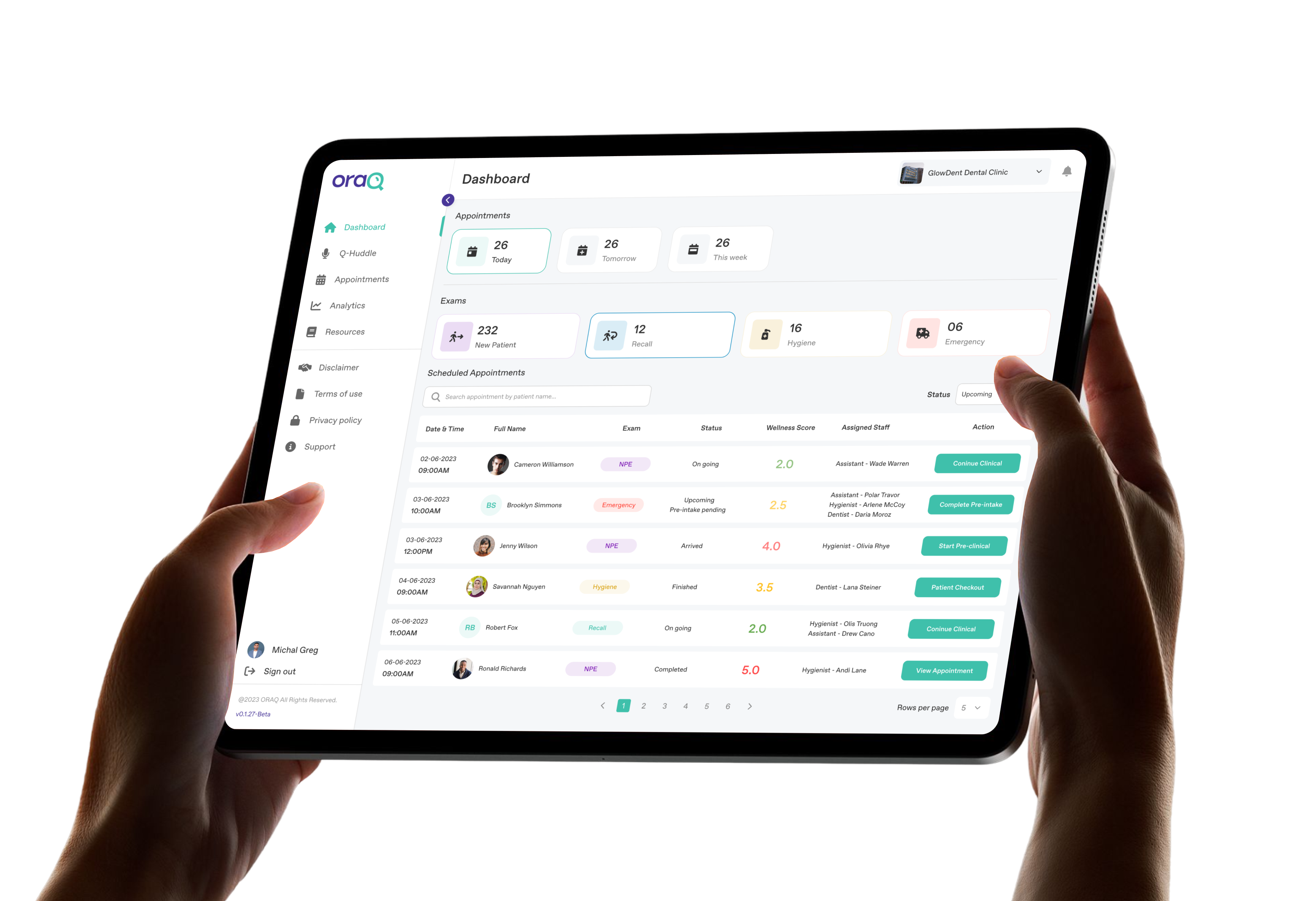 OraQ Dashboard on Tablet