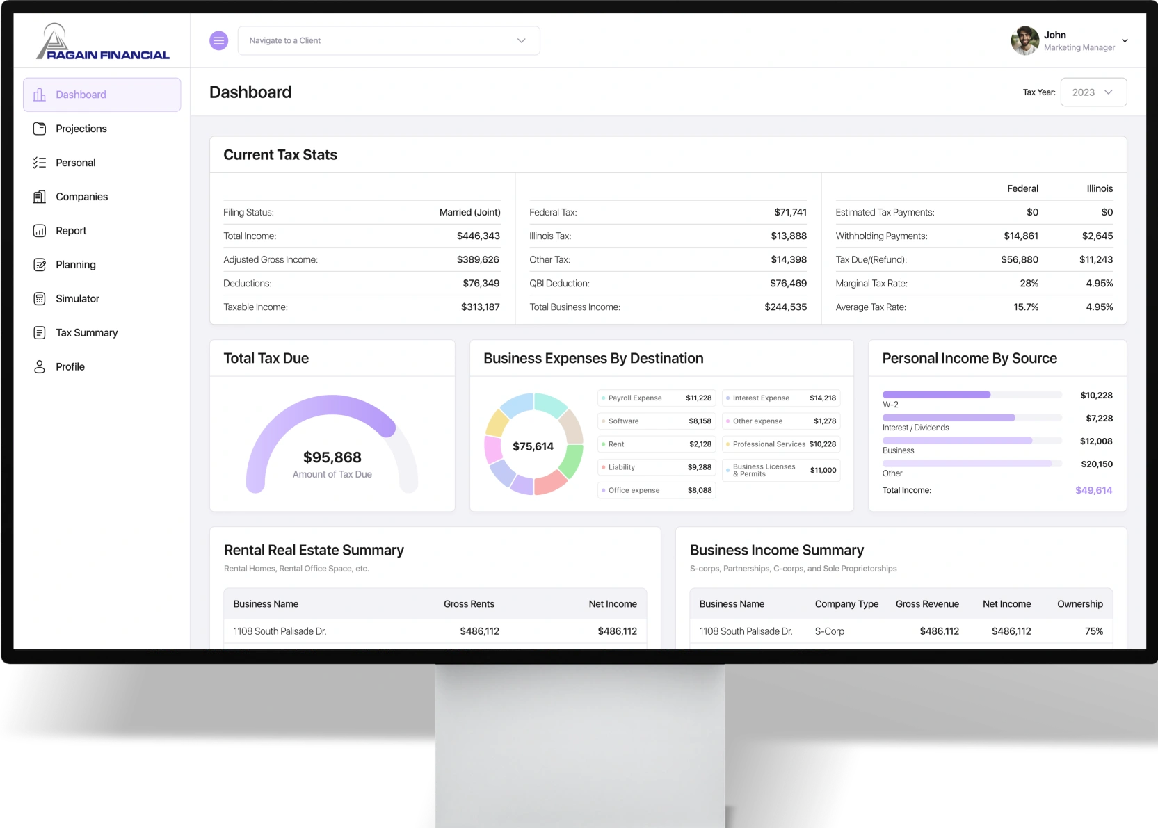 TaxPlannerPro Dashboard Interface