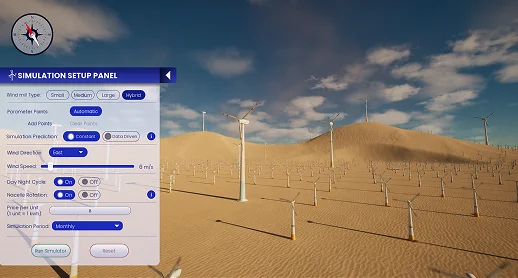 Simulation environment for desert terrain with unpredictable wind patterns