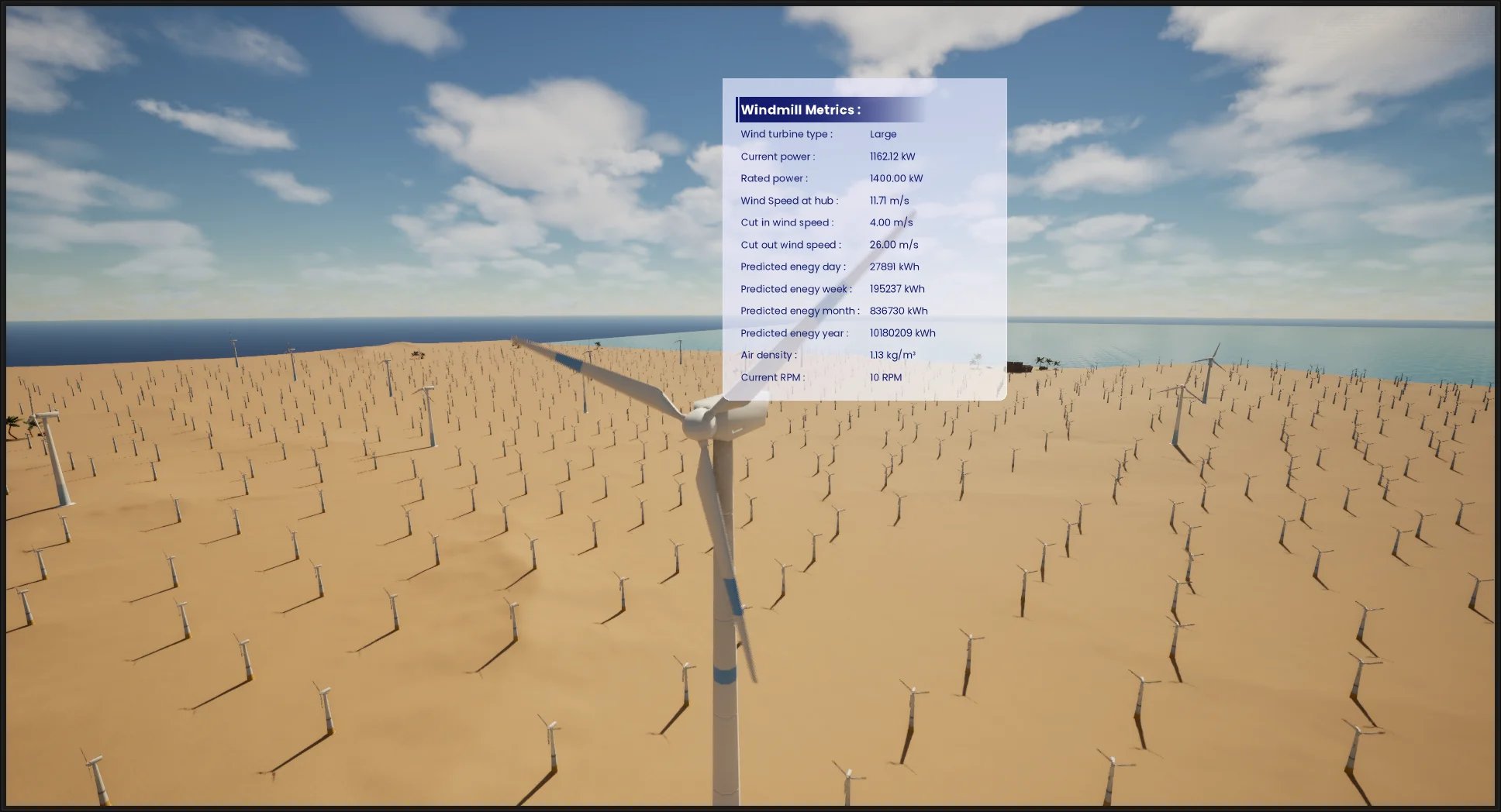 Wind farm simulation scenario 4 visualizing terrain-induced wind flows