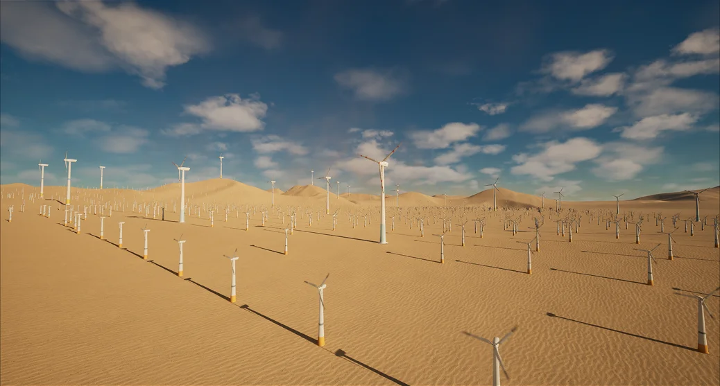 Wind farm simulation scenario 1 showing early morning deployment