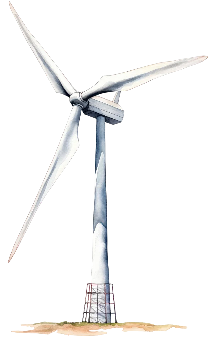 Close-up 3D model of wind turbine rotor blades and hub