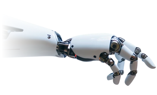 Robotic hand reaching out towards a human hand