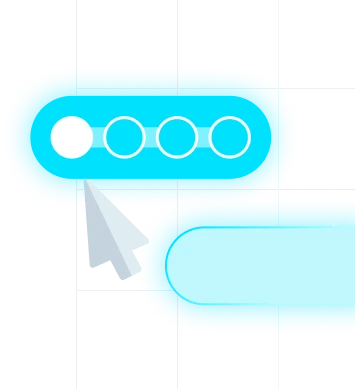 Interface illustration with a glowing toggle pill, four dots and a cursor pointing at a light pill
