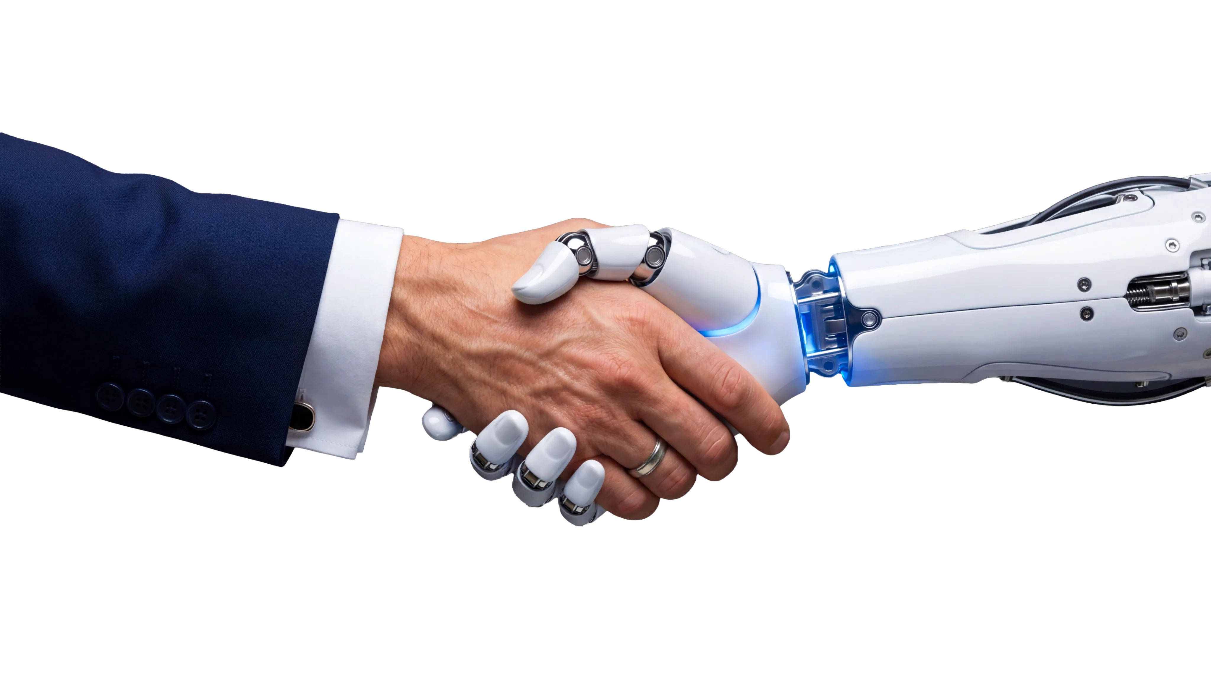 A human and a robotic hand shaking hands