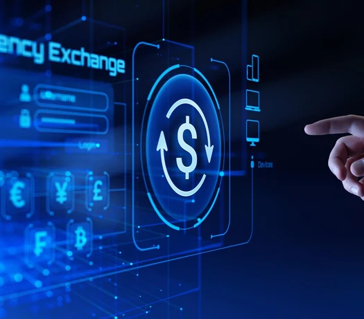 Hand reaching toward a glowing dollar-sign icon on a digital finance dashboard
